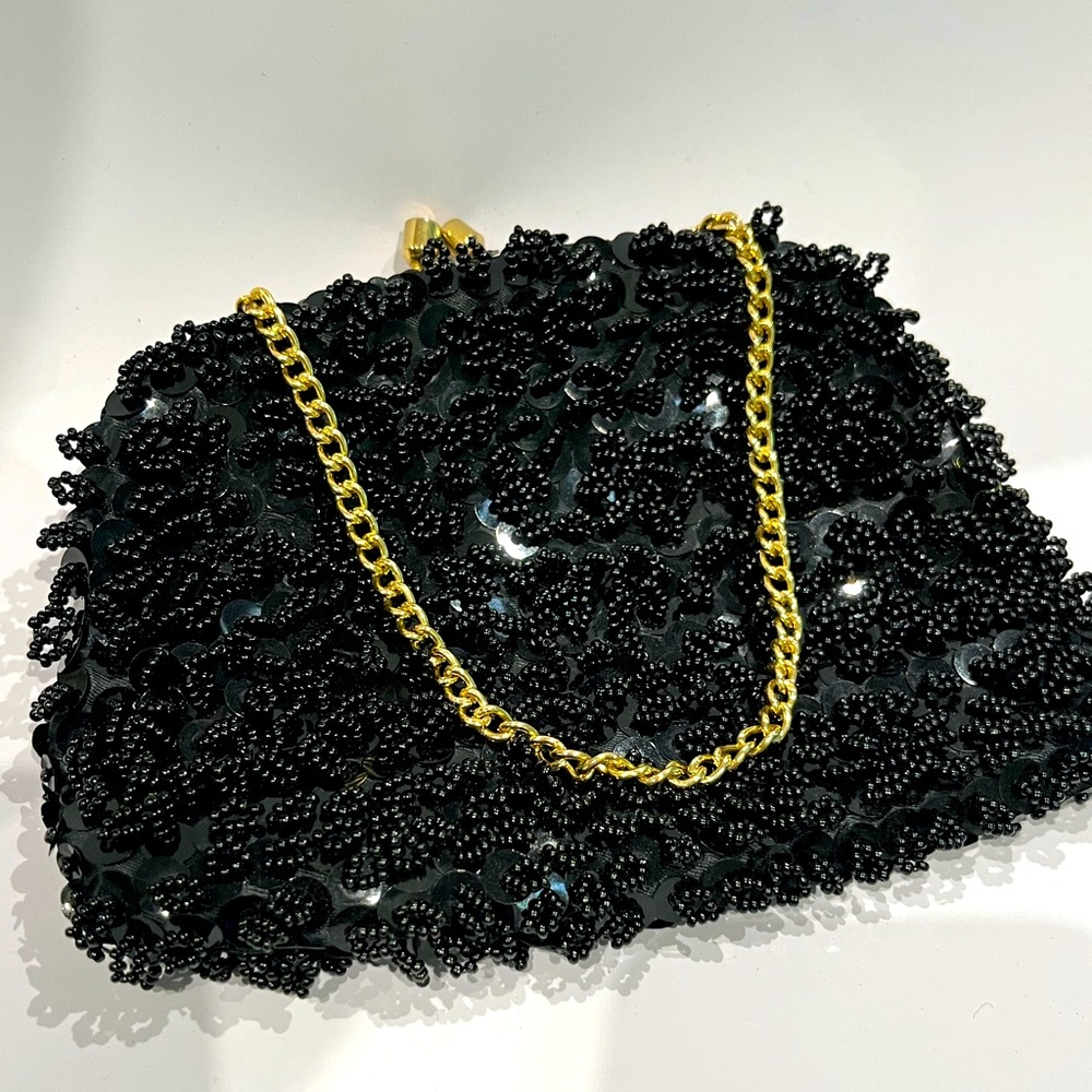 Black Beaded & Sequin Evening Clutch/Purse